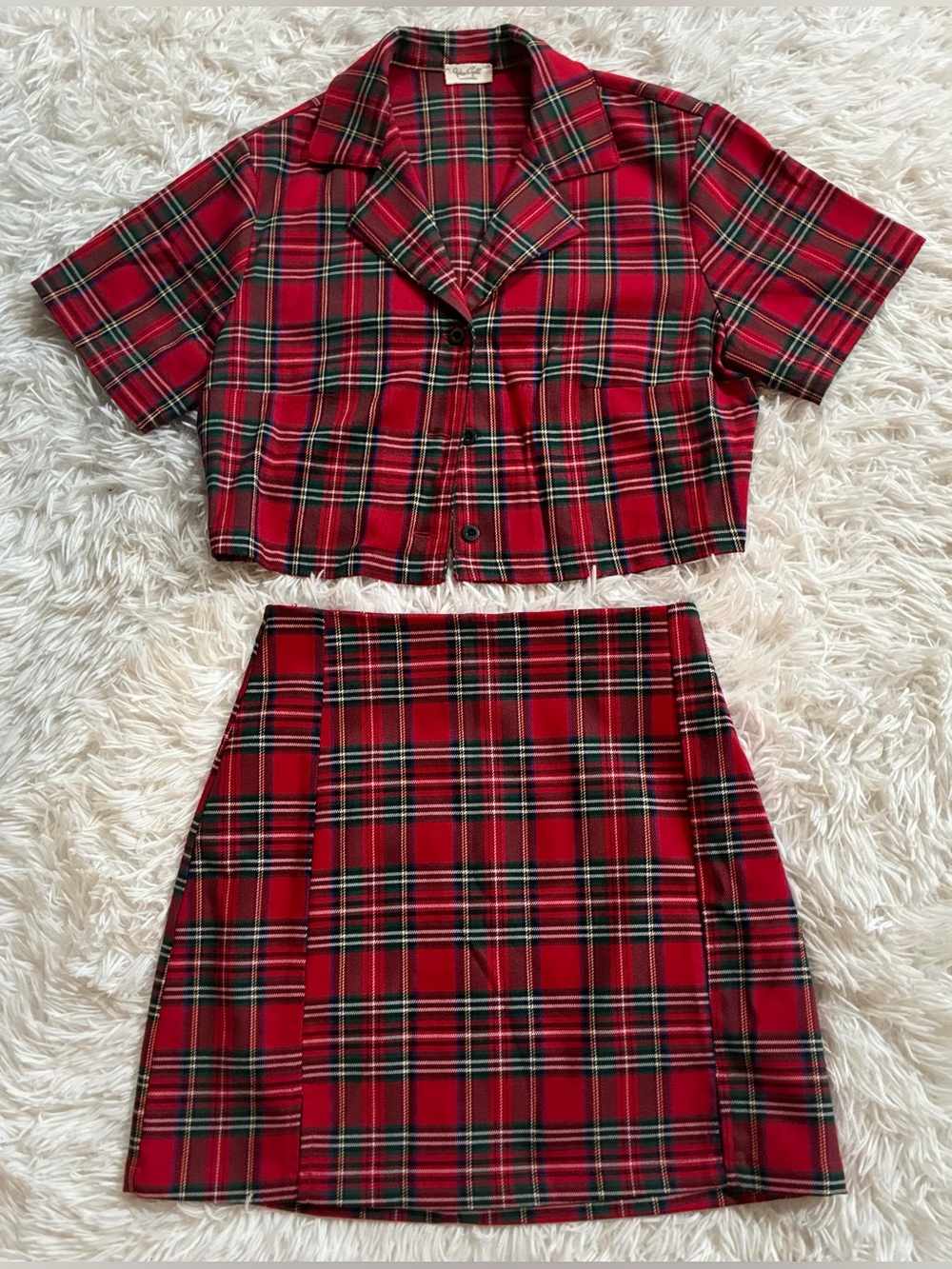 Brandy Melville Academia Clueless Preppy 90s Plaid Red Skirt Matching Set XS/S
